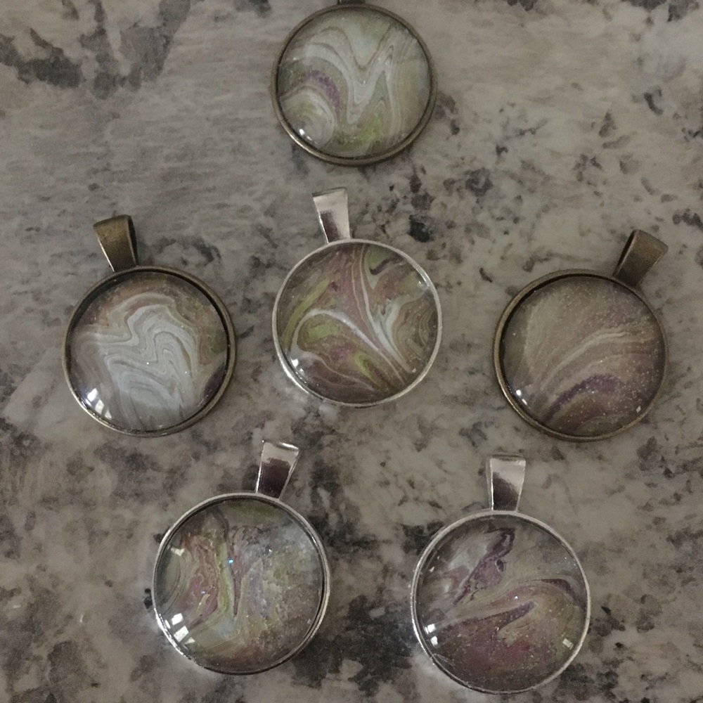 Handmade OOAK Fluid Painting Pendant w/ Glitter